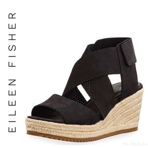 Eileen Fisher Willow Perforated Nubuck Espadrille Sandal Size 9